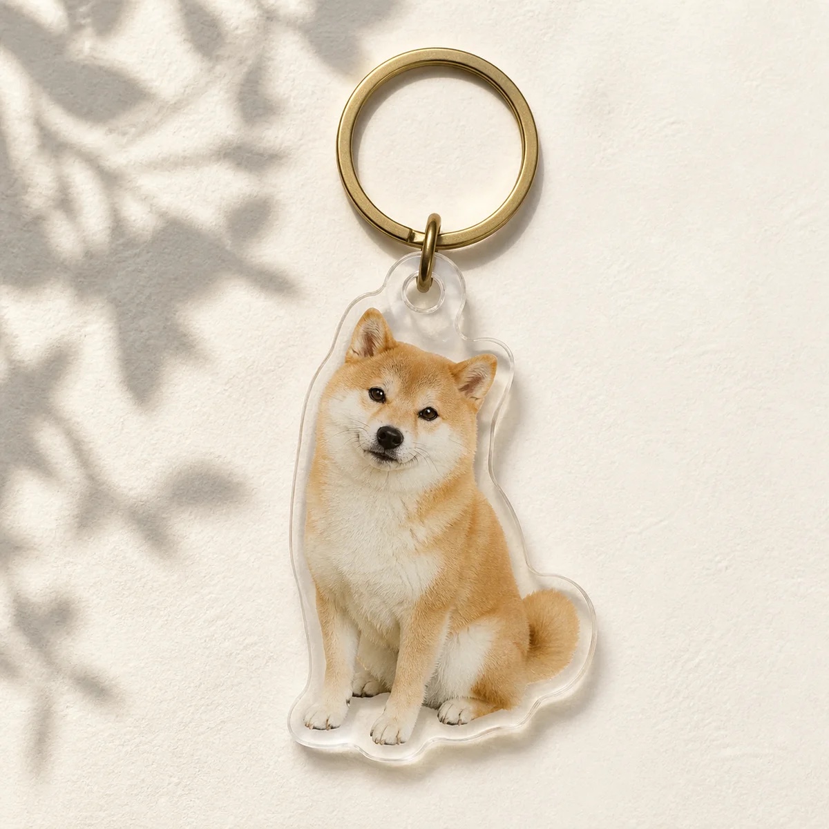 柴犬の写真を透明なタグにしたキーホルダーの企画イメージ