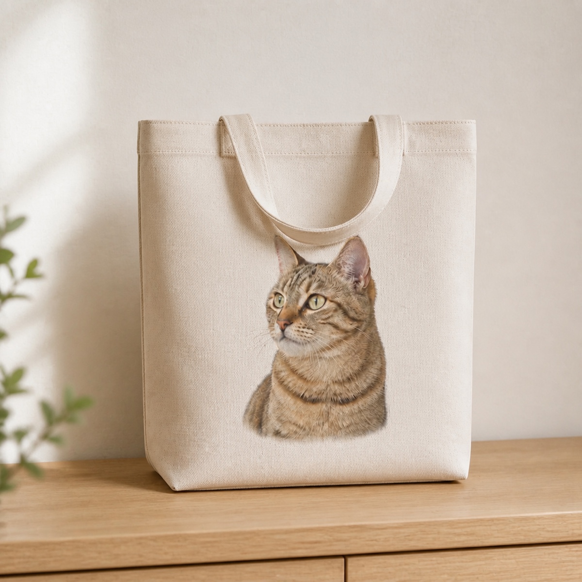 猫の写真をプリントした生成りのキャンバストートの企画イメージ